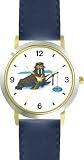 Walrus Ice Fishing Cartoon - JP Animal - WATCHBUDDY® DELUXE TWO-TONE THEME WATCH - Arabic Numbers - Blue Leather Strap-Size-Large ( Men's Size or Jumbo Women's Size )