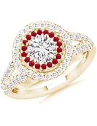 1.25 ct Halo Engagement Round Diamond and Ruby Ring