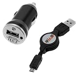 GTMax 3FT Micro-USB Retractable Cable (Black) + Black USB Car Charger adapt ....
