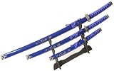3 Pc Blue Katana Dragon Symbol sword Set
