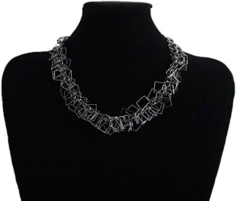 Kai White Orchid's Fashion Necklace Square Design Bib Statement (Silver Square 2)