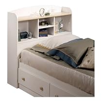 South Shore Furniture, Summertime Collection, Bookcase Headboard 39", Pure white and Natural Maple