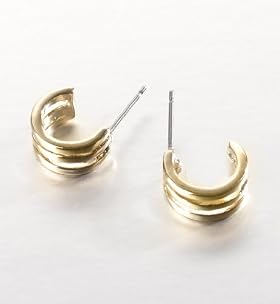 Gold Plated Triple Ridge Hoop Earrings