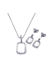 Nickel Free Sterling Silver Pendant & Earring Sets Open Square CZ Set