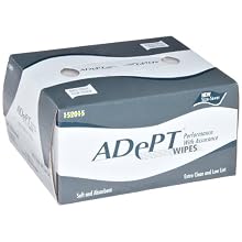 Dynalon 626705-0002 1-Ply Adept Low Particulate Wipe, 4.5" Length x 8" Width White Color (Box of 280)