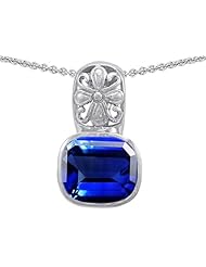Original Star K (tm) Large 11x13 Cushion Cut Created Sapphire Bali Style Pendant in .925 Sterling Silver