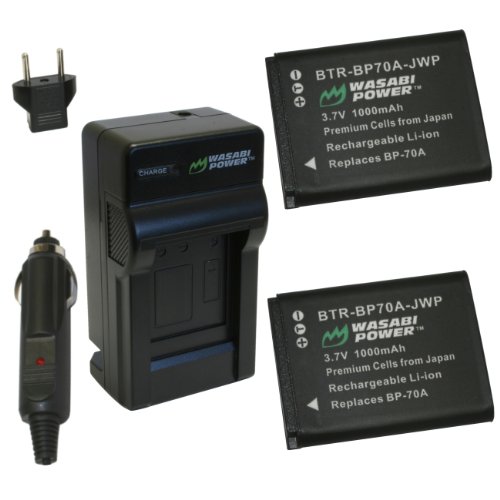 Wasabi Power Battery and Charger Kit for Samsung BP-70A, AQ100, ES65, ES67, ES70, ES71, ES73, ES74, ES75, ES80, MV800, PL100, PL101, PL120, PL170, PL20, PL200, PL201, PL80, PL90, SL50, SL600, SL605, SL630, ST100, ST30, ST60, ST61, ST65, ST67, ST70, ST700, ST71, ST80, ST90, ST93, ST95, ST6500, TL105, TL110, TL205, WP10