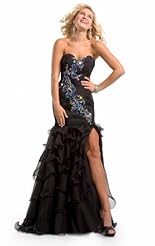 Slit Beaded Lace Crystal Applique Crystals Chiffon/Taffeta/Tulle Evening Dress 