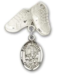 Sterling Silver Baby Badge with St. Rosalia Charm and Baby Boots Pin