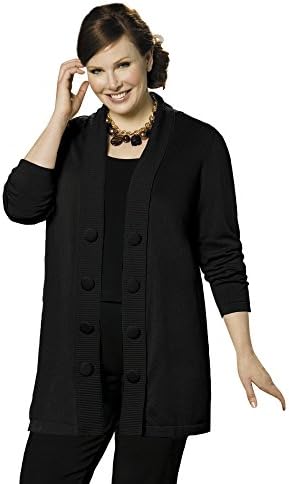 Ulla Popken Plus Size Big Button Cardigan Sweater - Black, 16/18