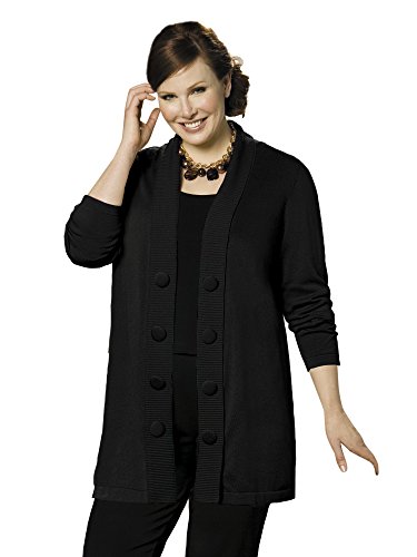 Ulla Popken Plus Size Big Button Cardigan Sweater - Black, 16/18