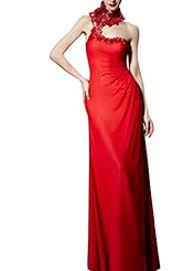 A-line Chiffon/Satin Sweetheart Halter One Shoulder  Sequined Mesh Applique Cocktail Floor Length Homecoming Dress/Pageant Dress/Prom Dress/Party Dress/Wedding Dress  With Pearls