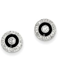 14k White Gold Diamond Circle Black Rhodium-plated Post Earrings