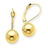 14k Gold Polished 8mm Ball Leverback Earrings