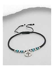 Cross Cotton Waxed Thread Turquoise Bracelet In Sterling Silver