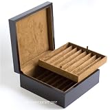 Vintage Dark Walnut Wood Color Dual Layer Pen Display Storage Case Chest Holds 16 Pens by 