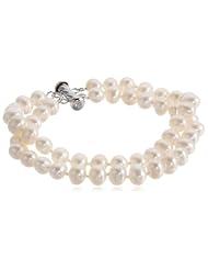 Sterling Silver 2-Row White A Grade 6.5-7mm Freshwater Cultured Pearl Bracelet, 7.25"