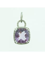 O&G Australia Natural Amethyst (3.4ct)and Diamond (.12cts), 14K White Gold Pendant