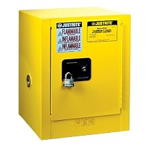 Justrite Sure-Grip EX 890400 Safety Cabinet for Flammable Liquids, 1 Door, 1 Shelf, Manual Close, 4 gallon, 22"Height, 17"Width, 17"Depth, Steel, Yellow