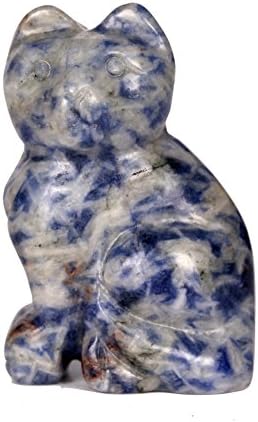 Rose Quartz Opalite Opal Sodalite 2.0inch Cat Statue Feng Shui Crafts Natural Stone Carved Figurine Chakra Carving Stones Healing Reiki Free Pouch (Sodalite)
