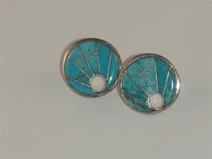 Inlaid Turquoise Sterling Silver Post Earrings - ER-0072