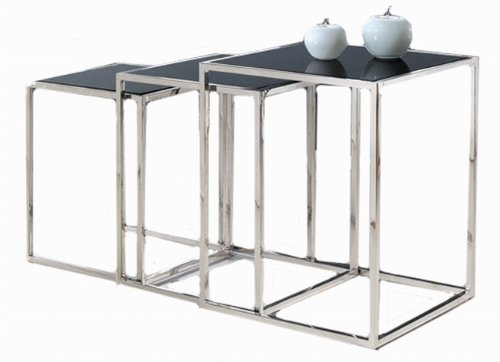 Plutus Stainless Steel Nesting End Tables with Glass Tops Plutus Stainless Steel Nesting End Tables with Glass Tops