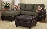 Bobkona Manhattan Reversible Microfiber 3-Piece Sectional Sofa with Faux Leather Ottoman in Sage Color