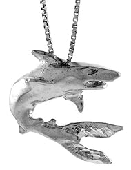 Sterling Silver Shark Pendant, 1 inch Tall
