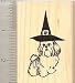 Dog in Witch Hat Rubber Stamp - Wood Mounted