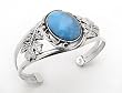 Leaves and Large Blue Turquoise Sterling Silver Cuff Bracelet - Native American Style