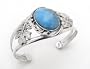 Leaves and Large Blue Turquoise Sterling Silver Cuff Bracelet - Native American Style