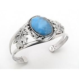 Leaves and Large Blue Turquoise Sterling Silver Cuff Bracelet - Native... by Silver Insanity