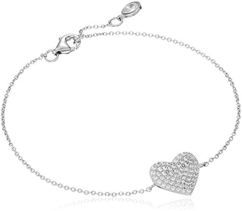 Crislu "Simply Pave" Heart Platinum Plated Sterling Silver Cubic Zirconia Bracelet, 7"