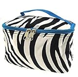 Cute! Cosmetic Makeup Bag Case Zebra Print Blue Trim Small