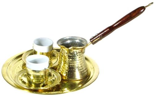 Complete Brass Turkish Coffee Set (Serves Two People)