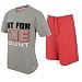 Title T Shirt and Shorts Pyjama Set Mens Grey Marl/Red Large
