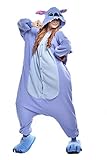 NEWCOAPLAY Unisex Onesies Pajamas Kigurumi Cosplay Sleepsuit Costume (XL, Blue Stitch)