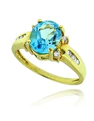 14k Yellow Gold Blue Topaz Oval Gemstone and Diamond Ring, Birthstone of December