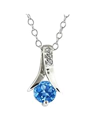 1.00 Ct Round 6M Blue Topaz Sterling Silver Pendant With 18" Silver Chain
