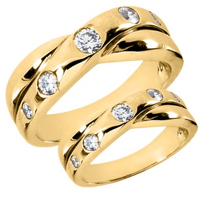 0.9 Ct Diamond Wedding Band Set Engagement Ring Round Bezel 14k White Gold