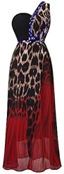  Leopard Print One Shoulder Evening Dress/Maxi Dress  With Rhinestones