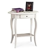 Carolina Cottage Antique Ivory Martha Oval Design Side Table