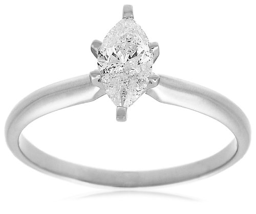 10k Choice of White or Yellow Gold Marquise Solitaire Diamond Engagement Ring (1/2 ct, J-K Color, I2-I3 Clarity)