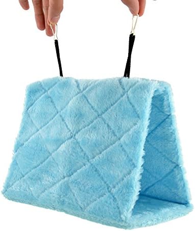 Fluffy Plush Bird Parrot Hammock Hideaway Hanging Cage Snuggle Happy Hut Tent Bunk (Medium, Blue)