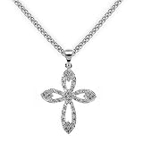 14k White Gold Antique-Style Diamond Cross Pendant with Chain (0.25 cttw, I, SI)