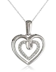 Kobelli "Amour" White Gold Round Diamond Fashion Pendant Necklace (1/10 Cttw, HI/I1-I2)