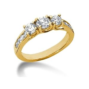 1.15CTW Diamond Three Stone Ring with Side Stones in 18k Yellow Gold