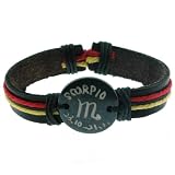 Scorpio Zodiac Sign Genuine Dark Leather Bracelet - Adjustable Length