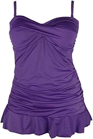 Cocoship Plus Size Bandeau Ruffled Skirted Tankini &amp; Bikini Bottom 2pc Solids Swimsuit(FBA) Plum(Fast Ship) 26