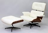 Lexington Modern Classic Plywood Lounge Chair and Ottoman with Palisander Base and White Leather Uphostery